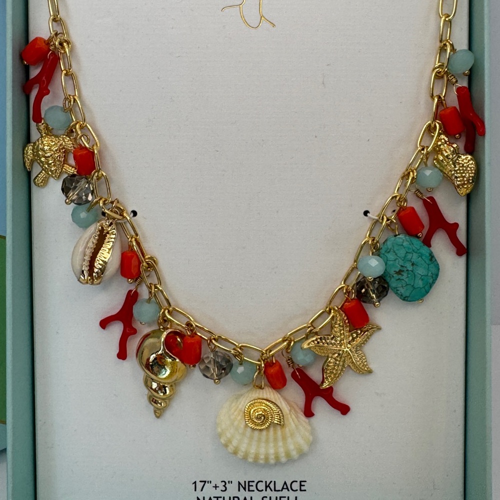 House of Harlow 1960 Gold Shell and Multicolor Necklace 17 + 3” - Picture 2 of 3